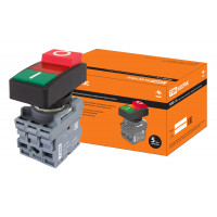 Кнопка двойная MPD13-11R (зеленая/красная-выступающая) (LED) d22мм/220В (I/O)  линза красная TDM
