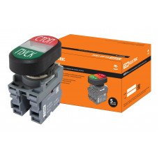 Кнопка двойная MPD4-11С (зеленая/красная)(LED) в сборе d22мм/220В (ПУСК/СТОП) линза прозрачная TDM